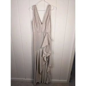 Women's V-Neck Ruffle Slit Sequin Dress